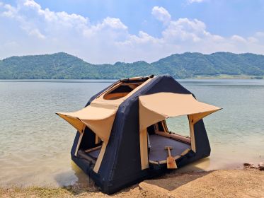Foldable 2-3 People Amphibious Inflatable Car Roof Top Tent for camping Outdoor Glamping Camping Tent for SUV, Truck Without Ladder, Two-tone Style