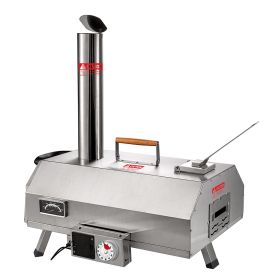 Stainless Steel Pizza Oven Outdoor 12" Automatic Rotatable Pizza Ovens, Portable Wood Fired Pizza Oven Pizza Maker with Timer, Built-in Thermometer