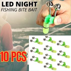 10x LED Night Fishing Bait Bite Alarm Twin 2 Bells Light Rod Tip Clip Alert Ring (Model: Fish Alarm Bell, Color: Green)