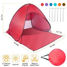 Pop Up Beach Tent Sunshade Shelter Anti-UV Automatic Waterproof Tent Canopy for 2/3 Man w/ Net Window Storage Bag (Color: Red)