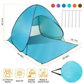 Pop Up Beach Tent Sunshade Shelter Anti-UV Automatic Waterproof Tent Canopy for 2/3 Man w/ Net Window Storage Bag (Color: Green)